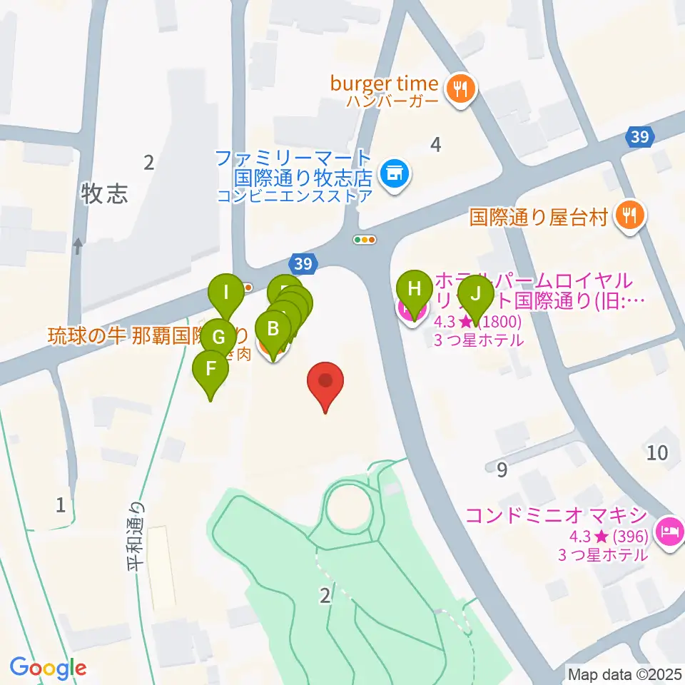 てんぶす那覇周辺のファミレス・ファーストフード一覧地図