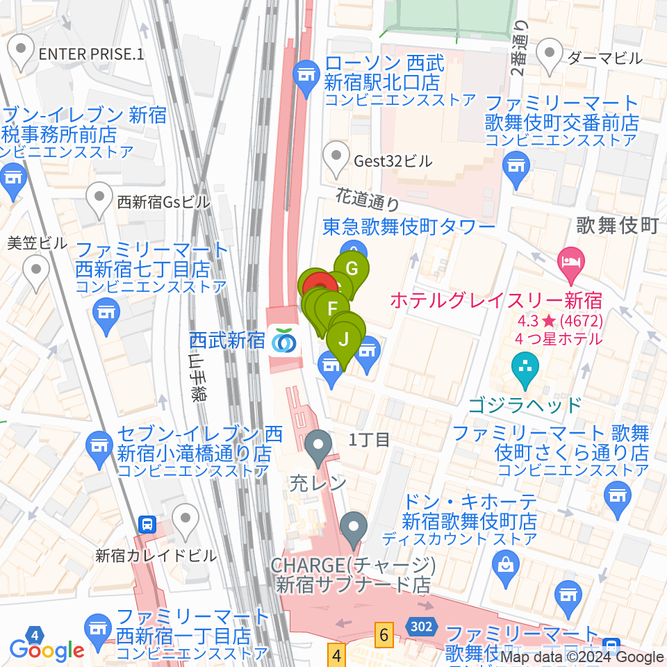 新宿バッシュ!!周辺のファミレス・ファーストフード一覧地図