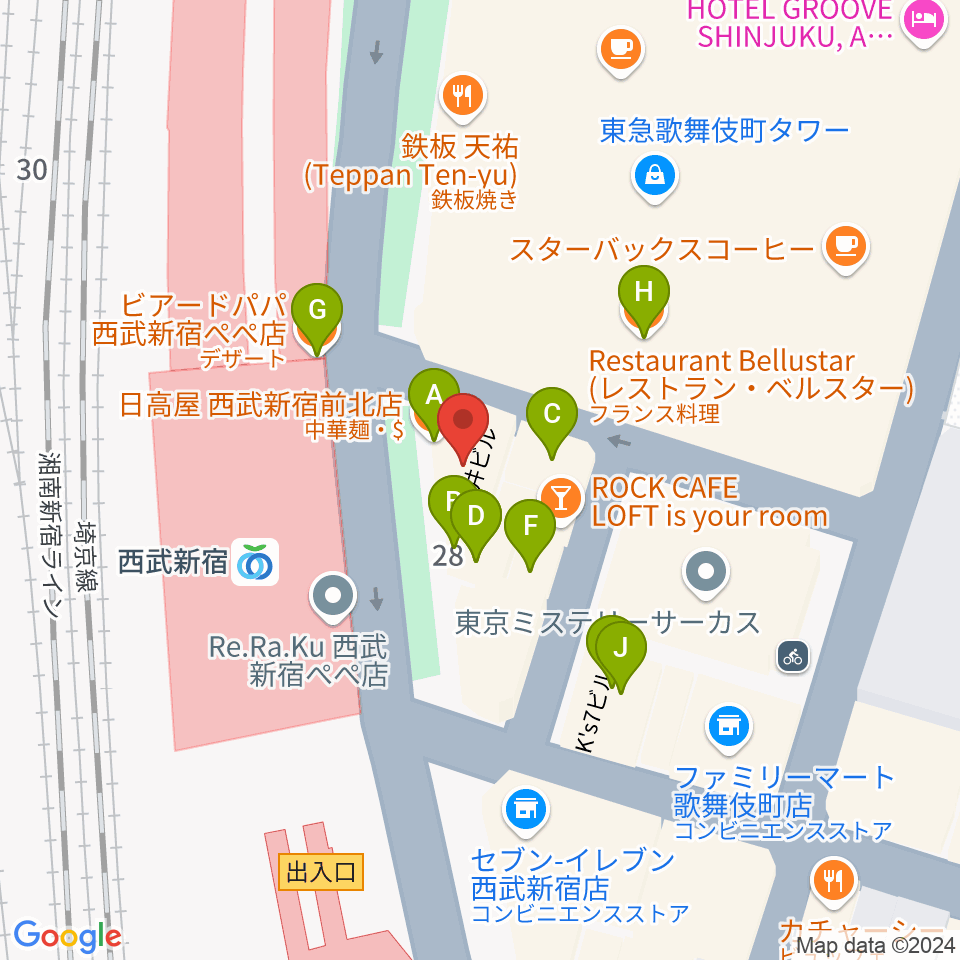 新宿バッシュ!!周辺のファミレス・ファーストフード一覧地図