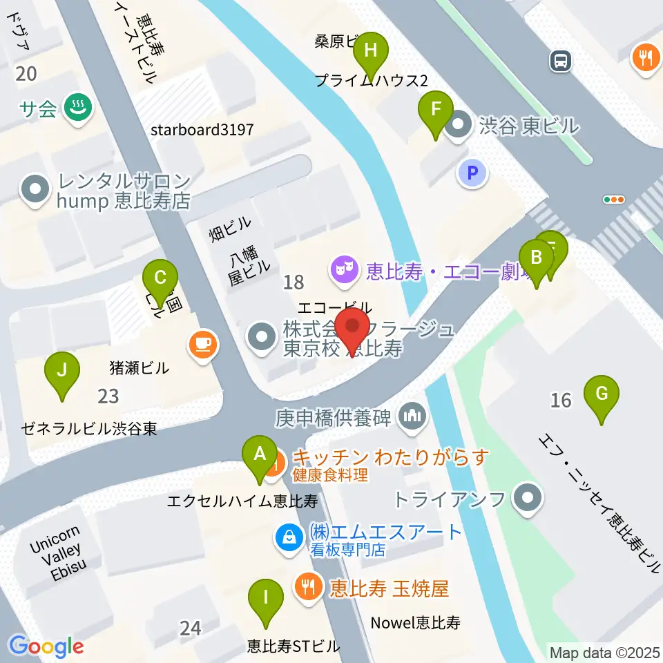 恵比寿スタジオ・エコー周辺のファミレス・ファーストフード一覧地図