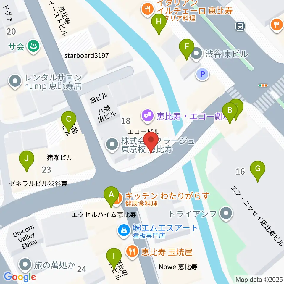 恵比寿スタジオ・エコー周辺のファミレス・ファーストフード一覧地図