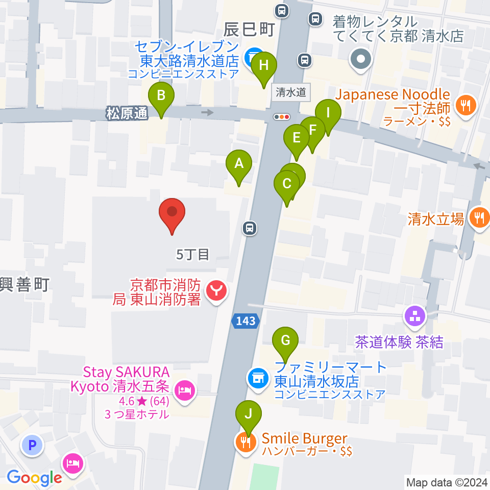 東山青少年活動センター周辺のファミレス・ファーストフード一覧地図