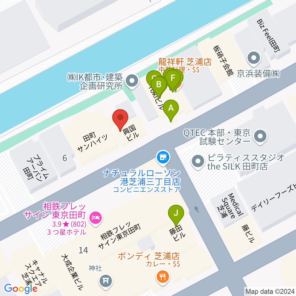 ミナトピアノ練習室周辺のファミレス・ファーストフード一覧地図