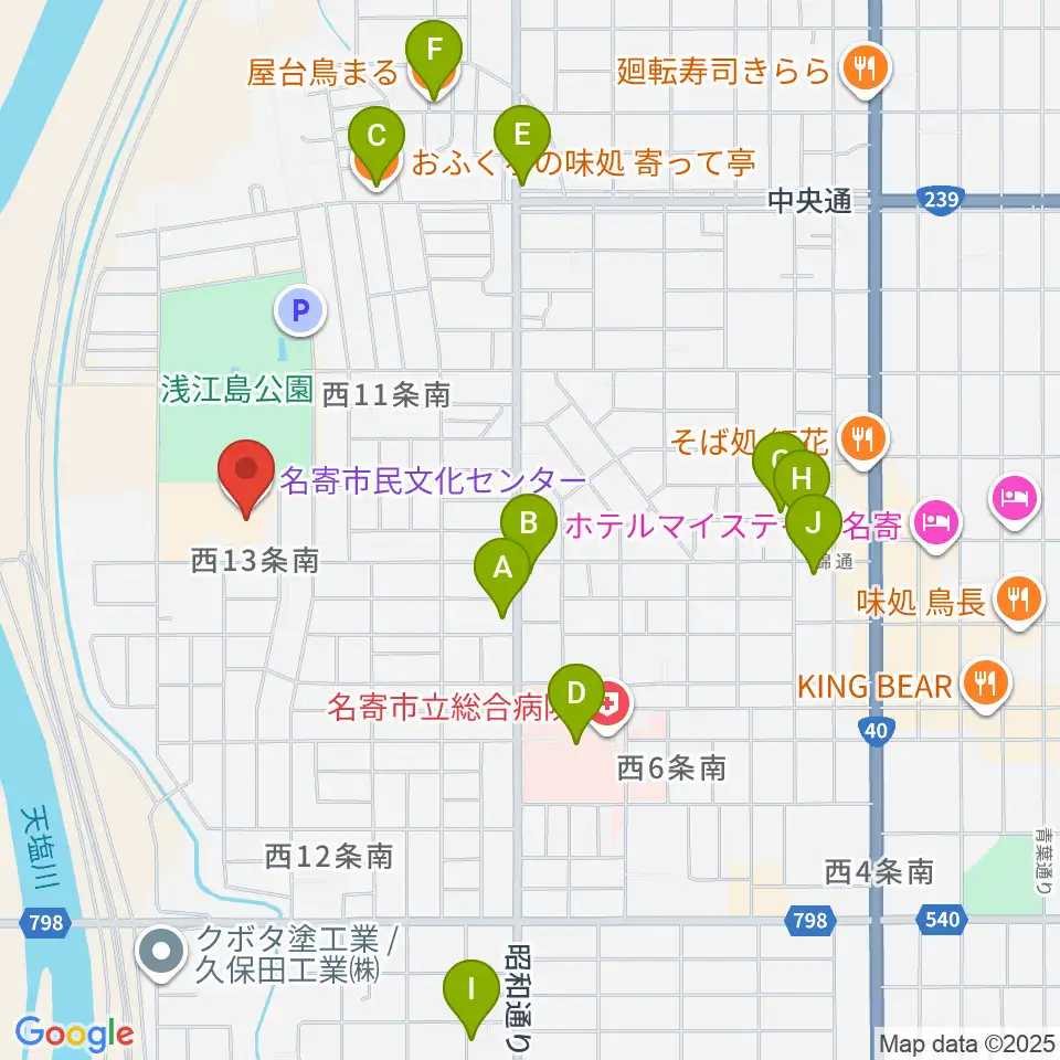名寄市民文化センター東館周辺のファミレス・ファーストフード一覧地図
