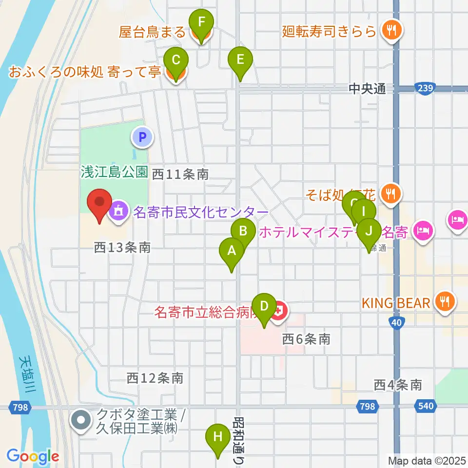 名寄市民文化センター エンレイホール周辺のファミレス・ファーストフード一覧地図