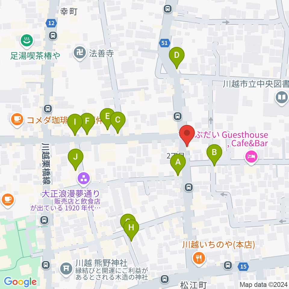 川越Rotom周辺のファミレス・ファーストフード一覧地図