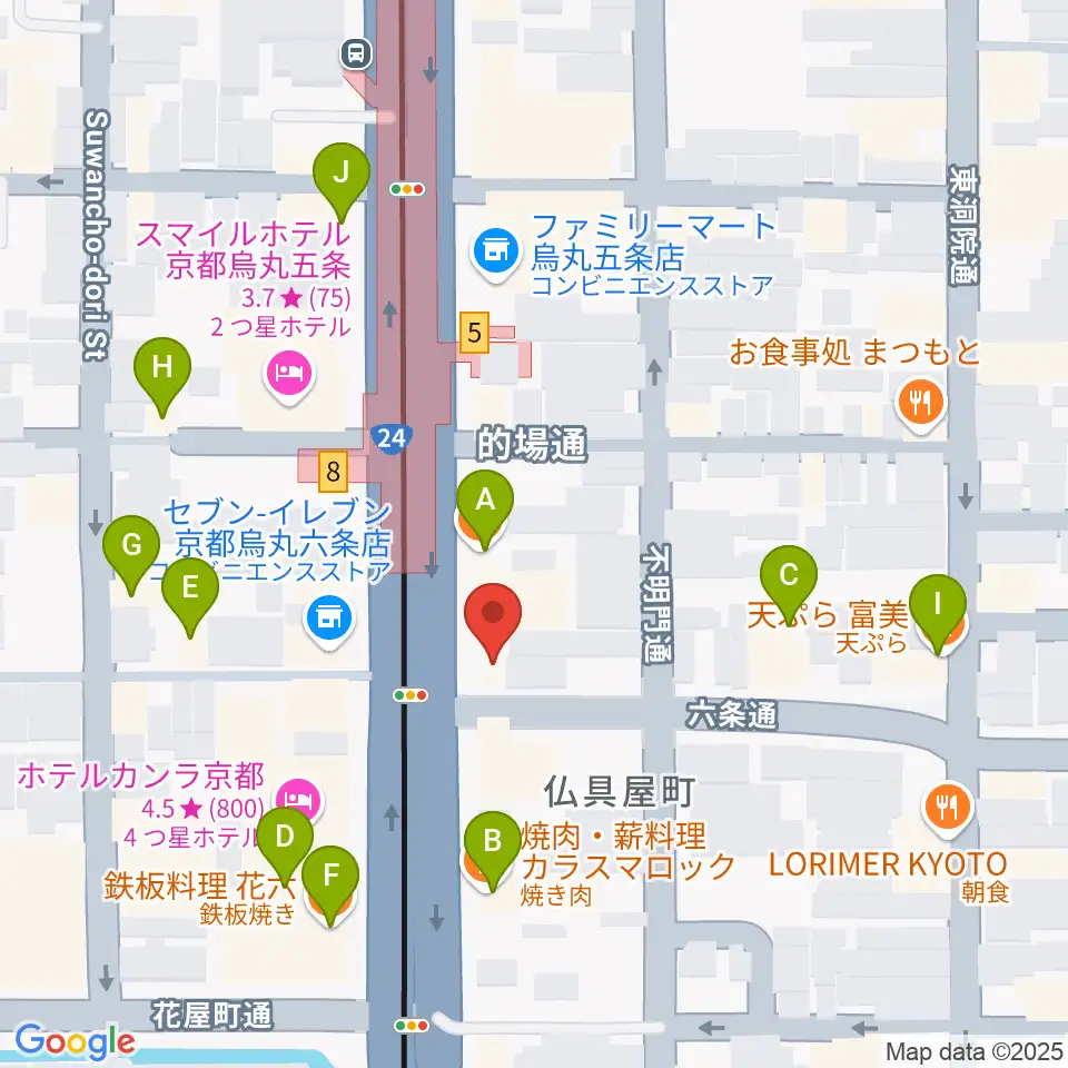 ベリーメリーミュージックスクール京都校周辺のファミレス・ファーストフード一覧地図
