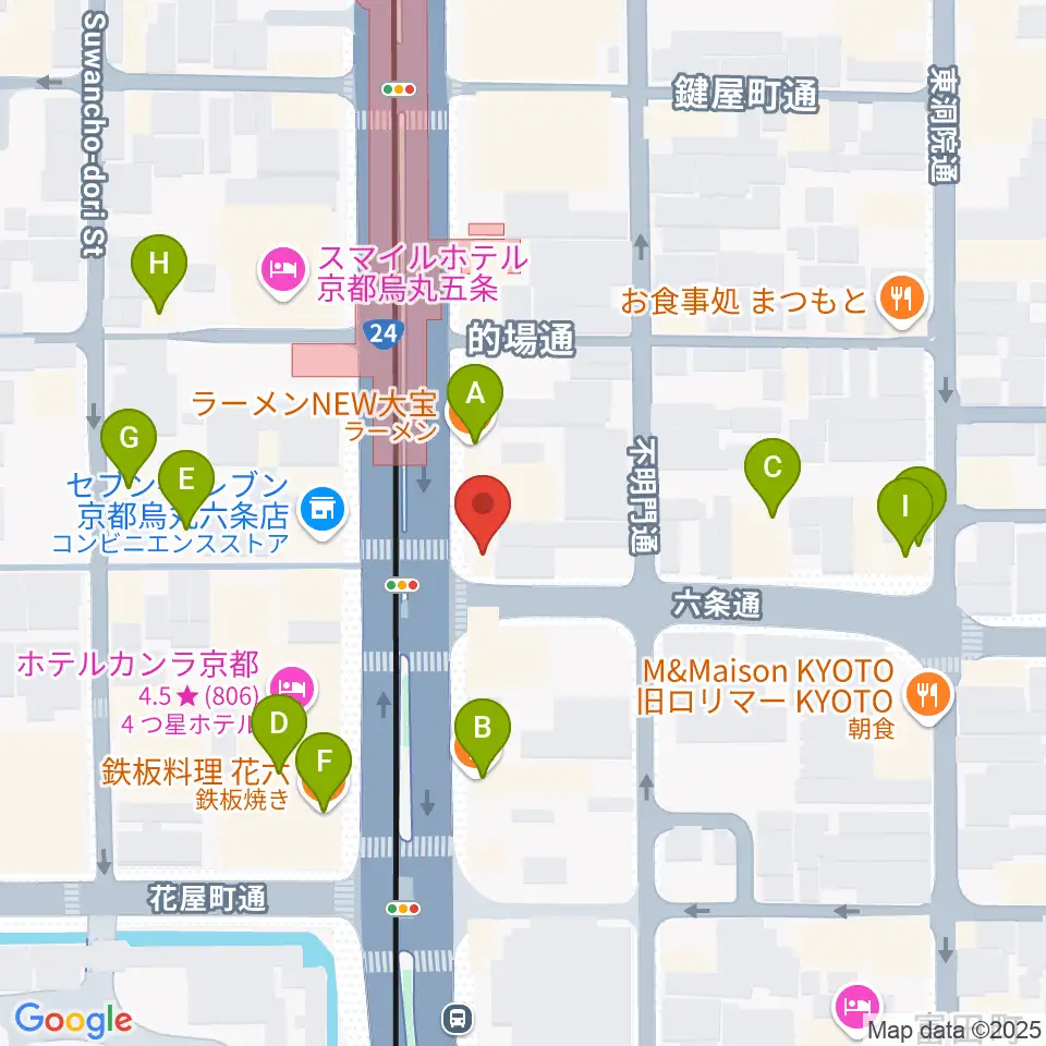 ベリーメリーミュージックスクール京都校周辺のファミレス・ファーストフード一覧地図