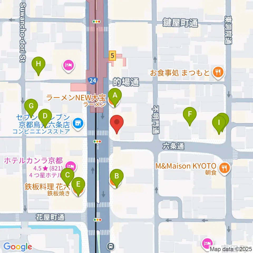 ベリーメリーミュージックスクール京都校周辺のファミレス・ファーストフード一覧地図