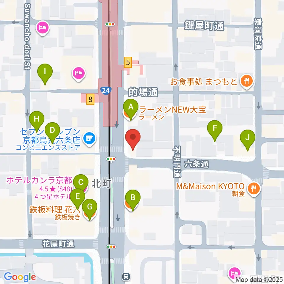 ベリーメリーミュージックスクール京都校周辺のファミレス・ファーストフード一覧地図
