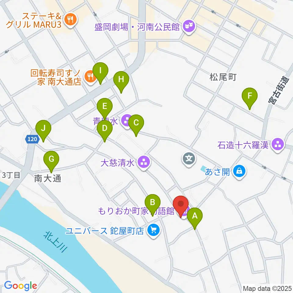 もりおか町家物語館 浜藤ホール周辺のファミレス・ファーストフード一覧地図