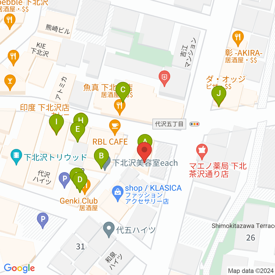 下北沢SEED SHIP周辺のファミレス・ファーストフード一覧地図