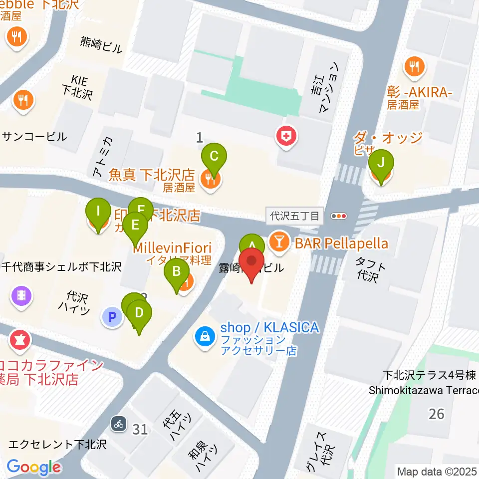 下北沢SEED SHIP周辺のファミレス・ファーストフード一覧地図