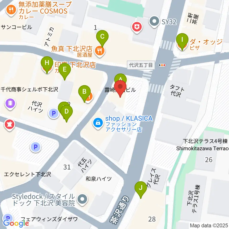 下北沢SEED SHIP周辺のファミレス・ファーストフード一覧地図