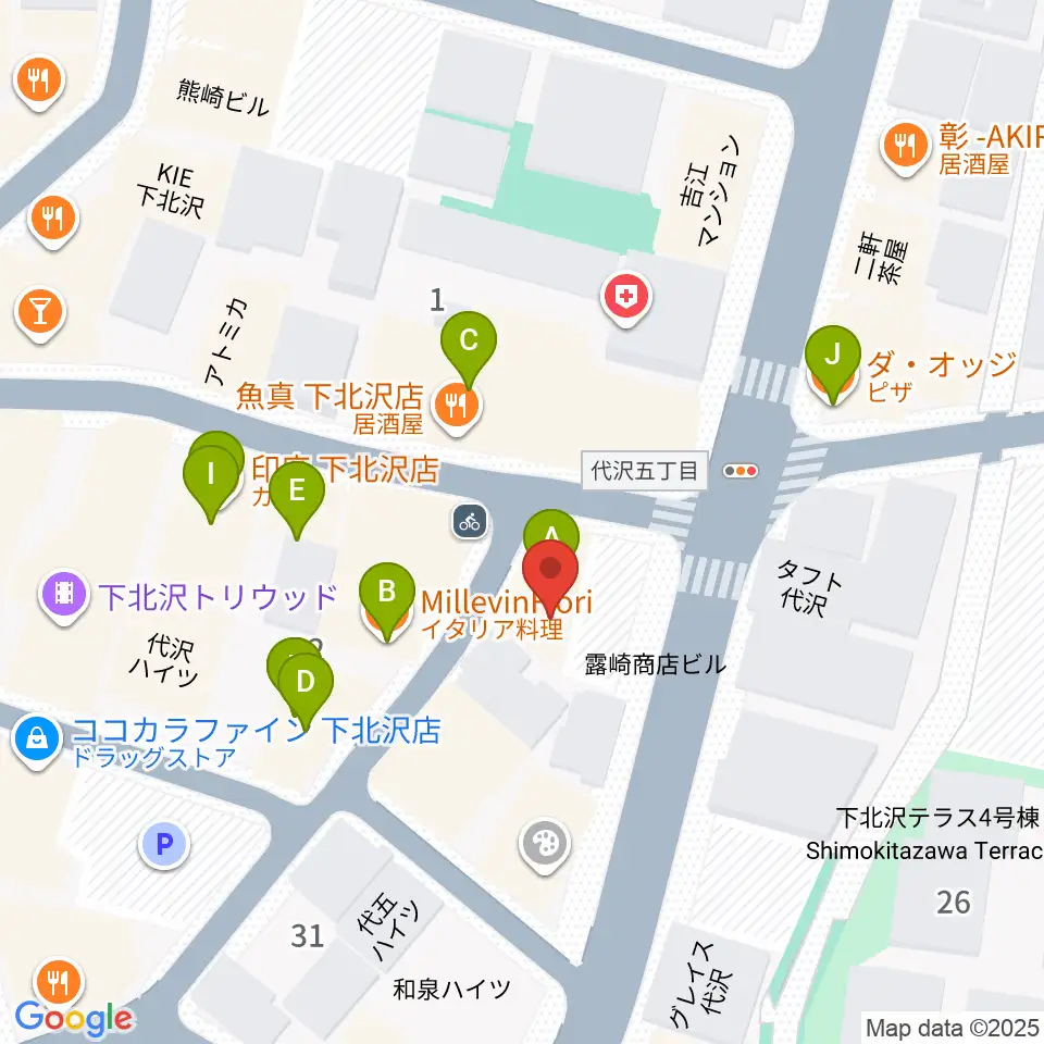 下北沢SEED SHIP周辺のファミレス・ファーストフード一覧地図