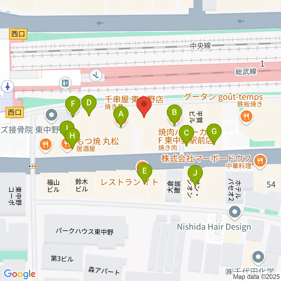 東中野music shed YES!周辺のファミレス・ファーストフード一覧地図