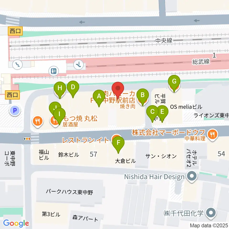 東中野music shed YES!周辺のファミレス・ファーストフード一覧地図