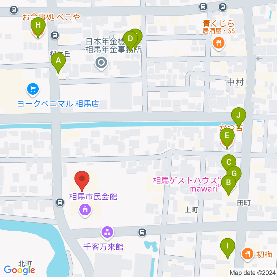 相馬市民会館周辺のファミレス・ファーストフード一覧地図