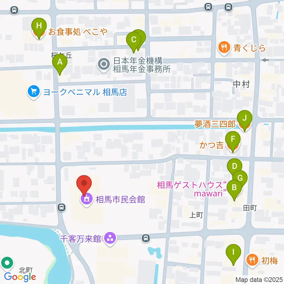 相馬市民会館周辺のファミレス・ファーストフード一覧地図