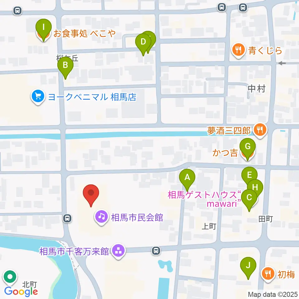 相馬市民会館周辺のファミレス・ファーストフード一覧地図