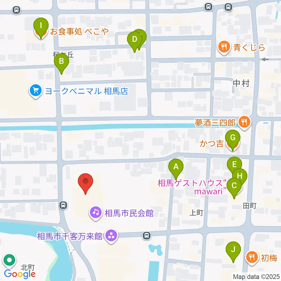 相馬市民会館周辺のファミレス・ファーストフード一覧地図