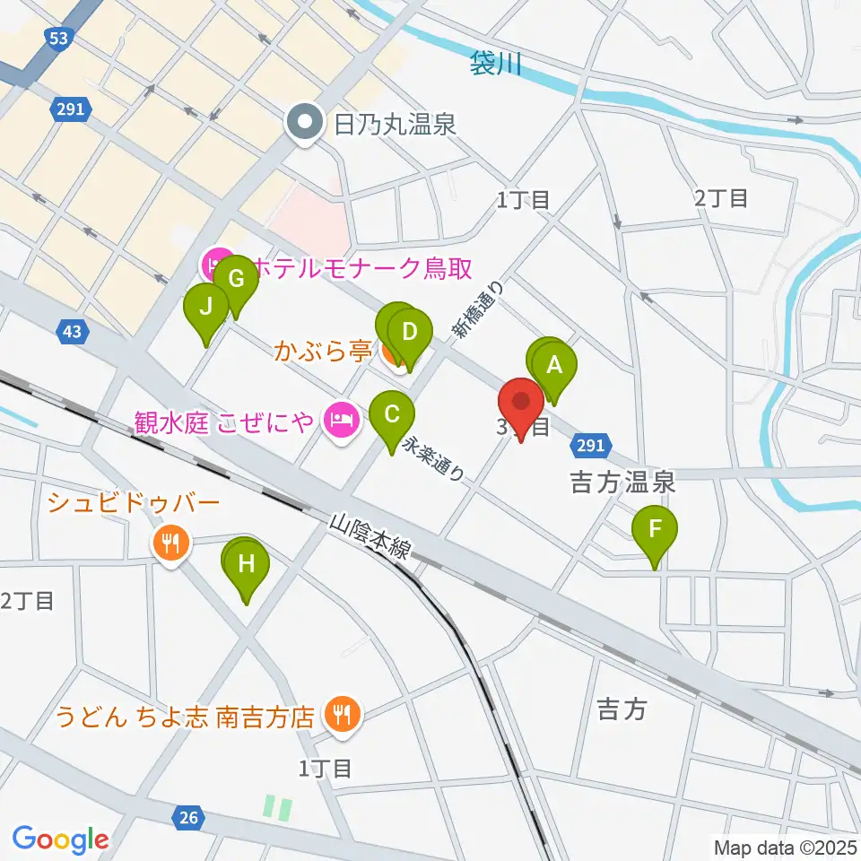 鳥取市文化ホール周辺のファミレス・ファーストフード一覧地図