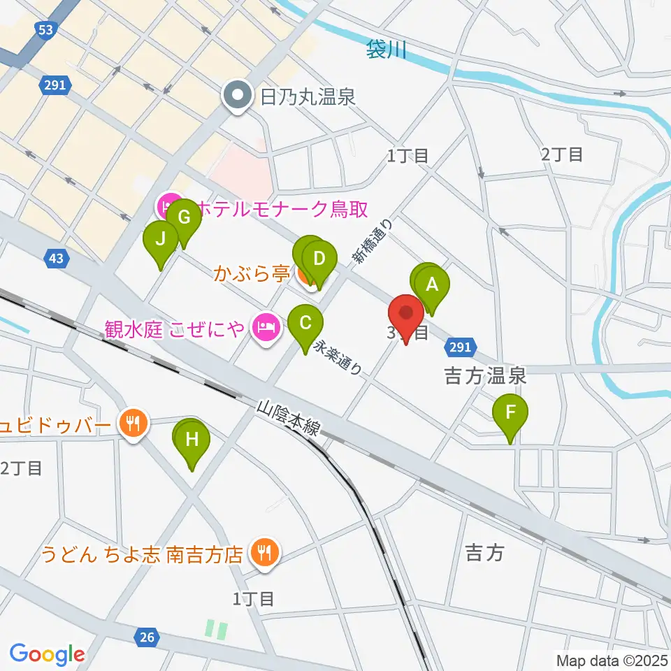 鳥取市文化ホール周辺のファミレス・ファーストフード一覧地図