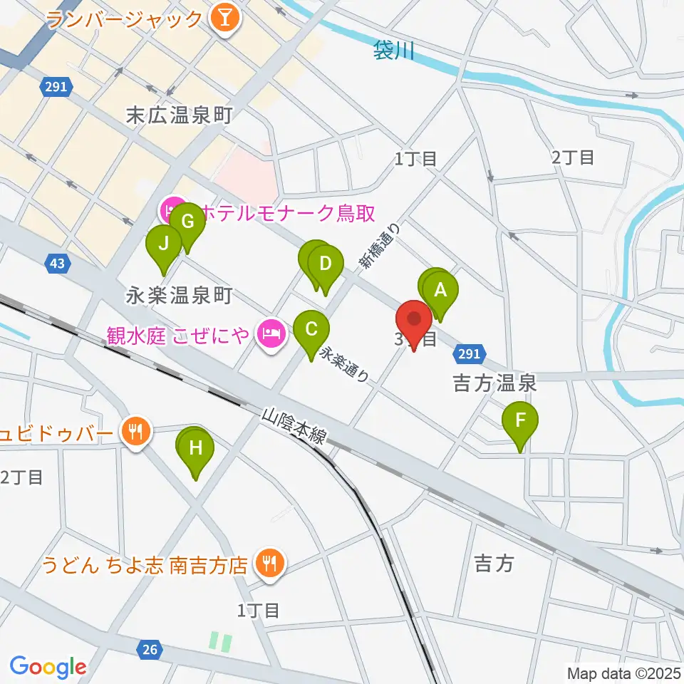 鳥取市文化ホール周辺のファミレス・ファーストフード一覧地図