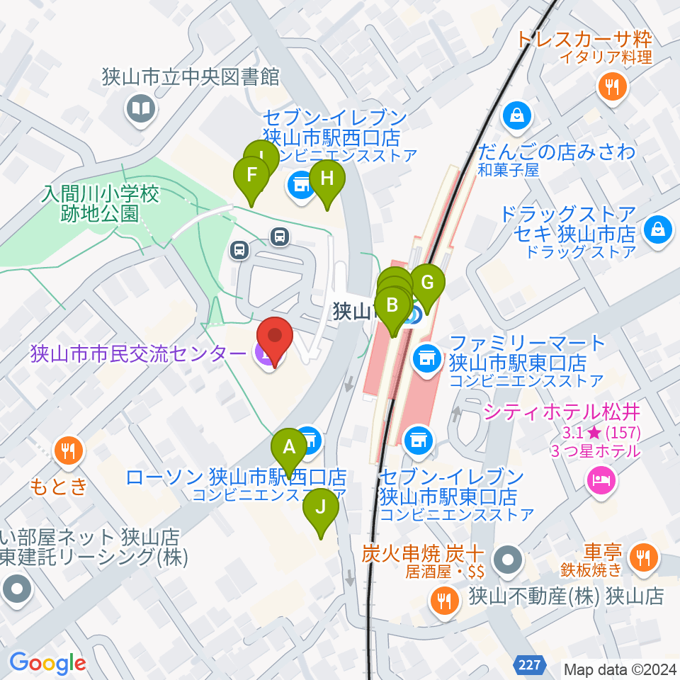 狭山市市民交流センター周辺のファミレス・ファーストフード一覧地図