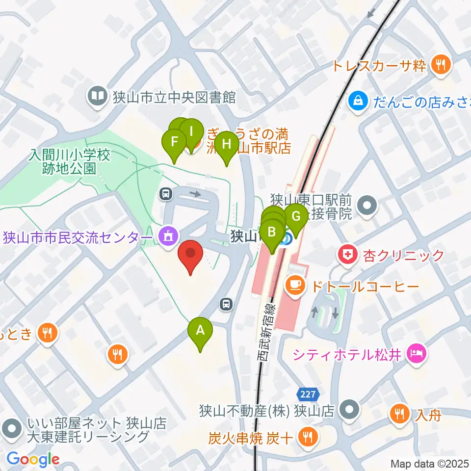 狭山市市民交流センター周辺のファミレス・ファーストフード一覧地図