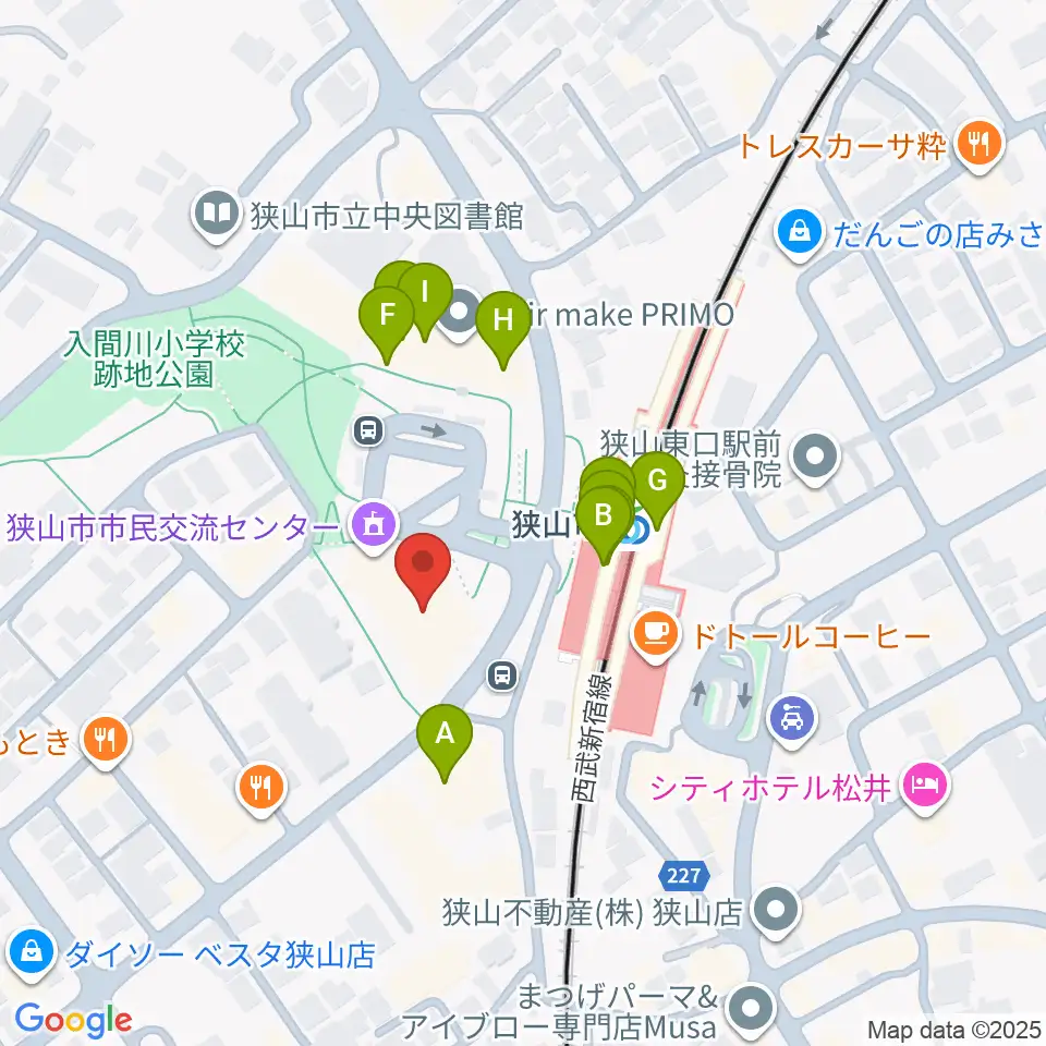 狭山市市民交流センター周辺のファミレス・ファーストフード一覧地図