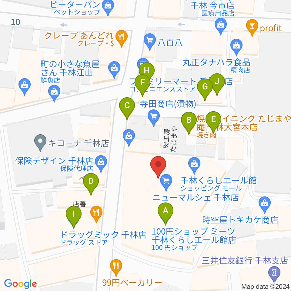 千林くらしエール館 フェニックスホール周辺のファミレス・ファーストフード一覧地図