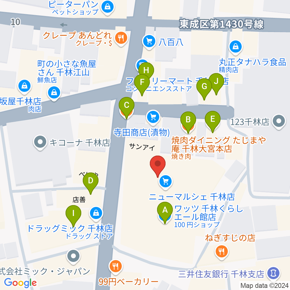 千林くらしエール館 フェニックスホール周辺のファミレス・ファーストフード一覧地図