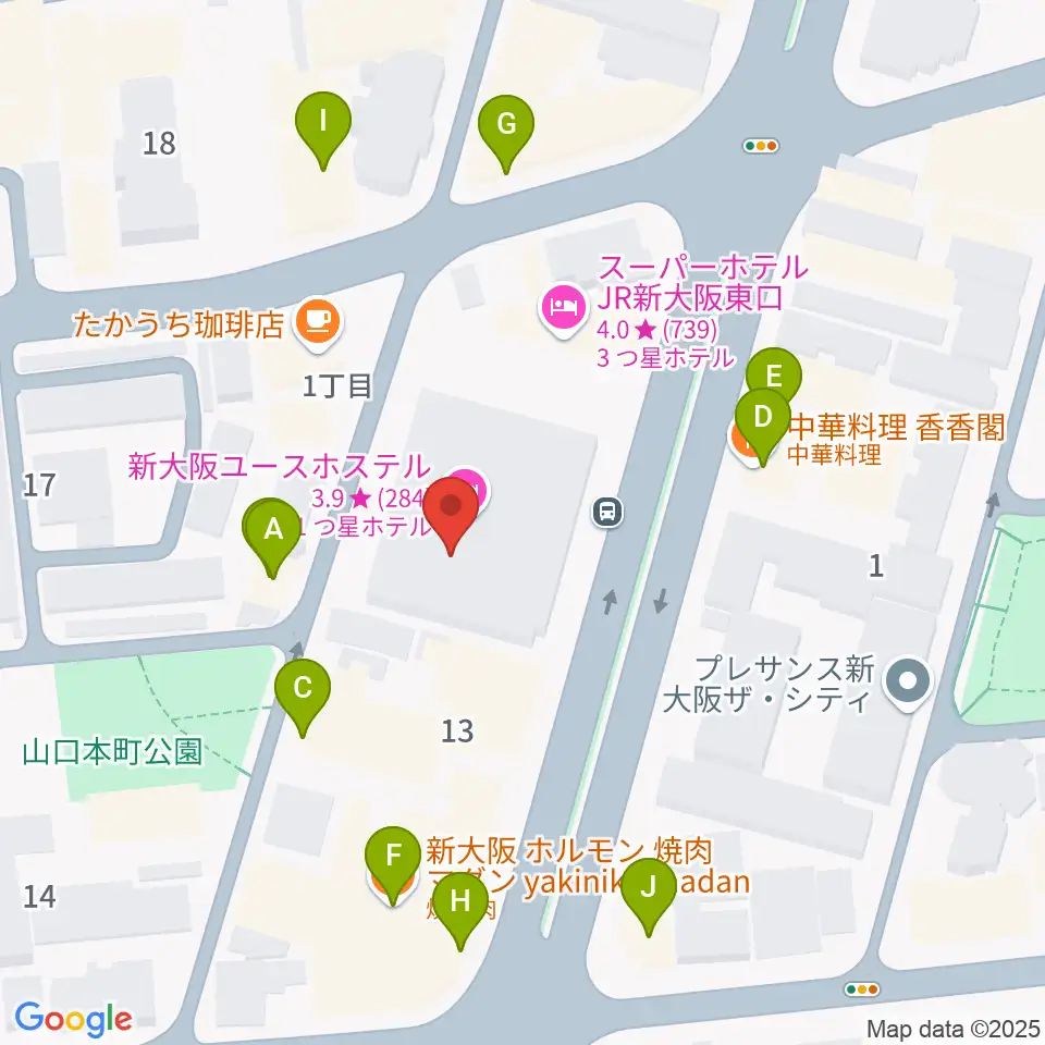 大阪市立青少年センター KOKOPLAZA周辺のファミレス・ファーストフード一覧地図
