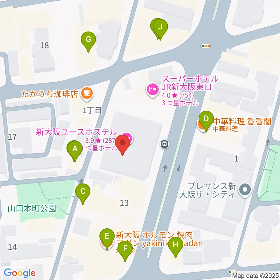 大阪市立青少年センター KOKOPLAZA周辺のファミレス・ファーストフード一覧地図