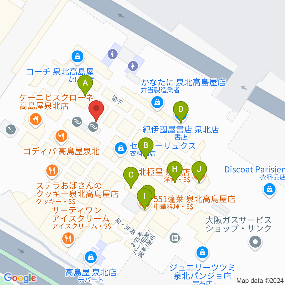 ワタナベ楽器店パンジョミュージックセンター周辺のファミレス・ファーストフード一覧地図