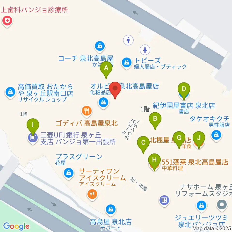 ワタナベ楽器店パンジョミュージックセンター周辺のファミレス・ファーストフード一覧地図