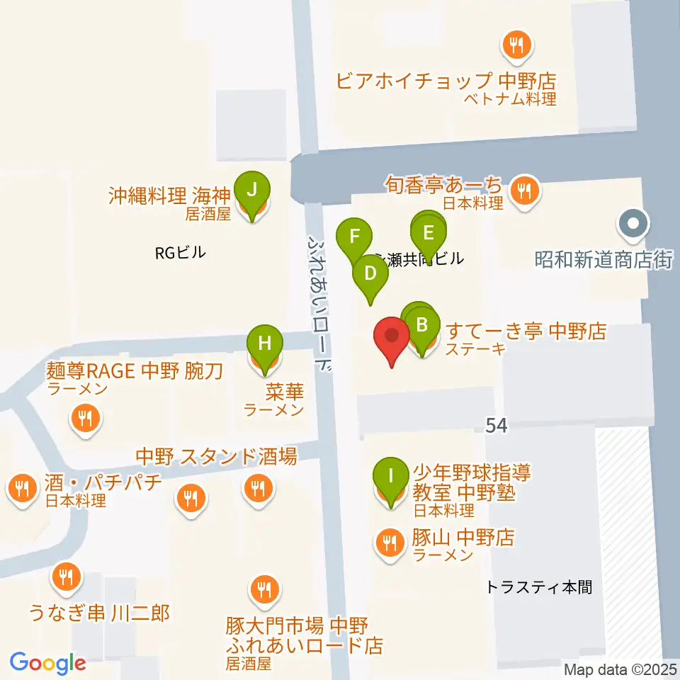 中野JET BAR周辺のファミレス・ファーストフード一覧地図
