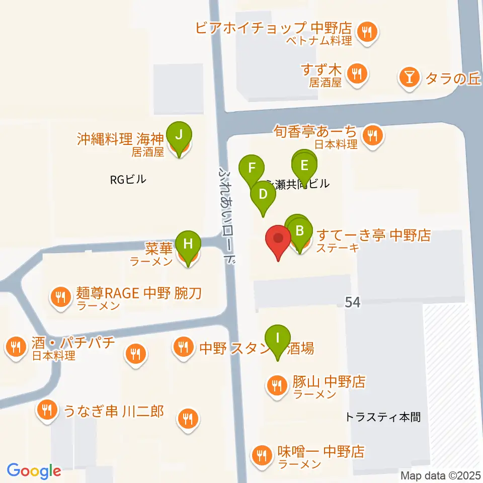 中野JET BAR周辺のファミレス・ファーストフード一覧地図