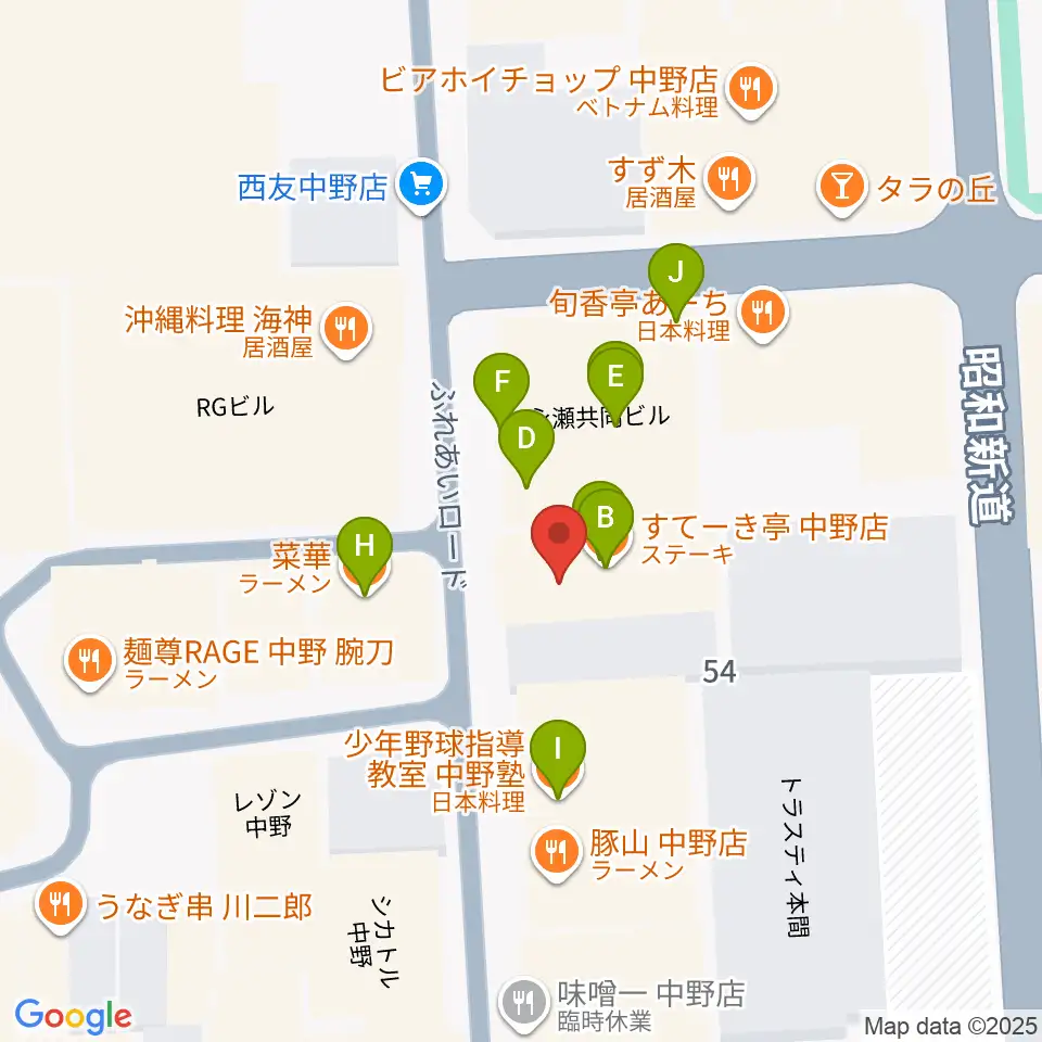中野JET BAR周辺のファミレス・ファーストフード一覧地図