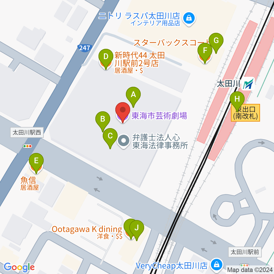 東海市芸術劇場周辺のファミレス・ファーストフード一覧地図