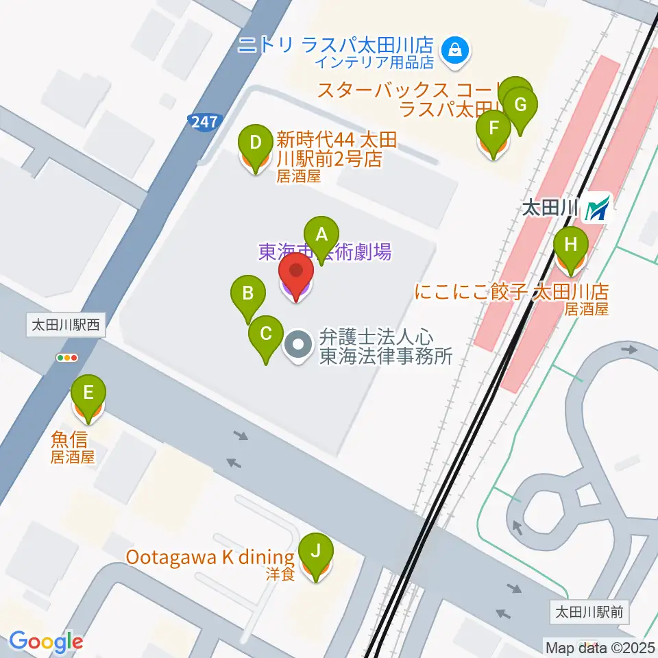 東海市芸術劇場周辺のファミレス・ファーストフード一覧地図