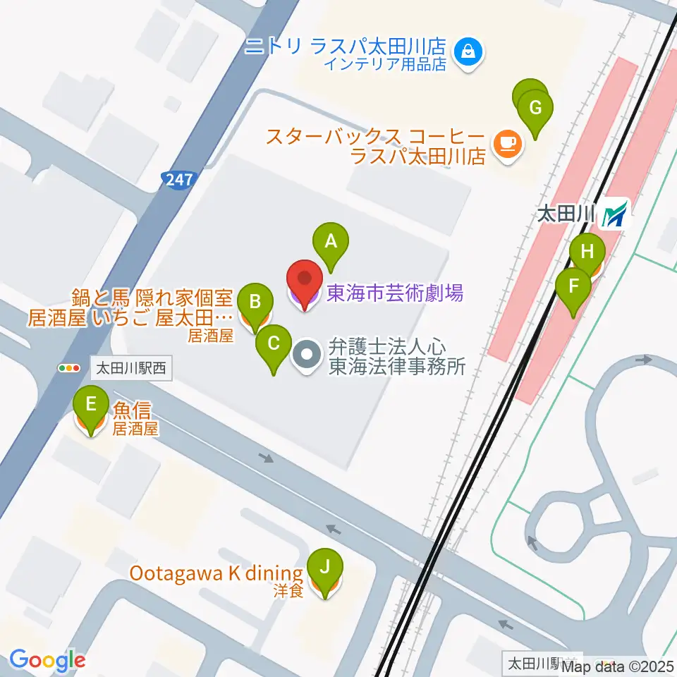 東海市芸術劇場周辺のファミレス・ファーストフード一覧地図