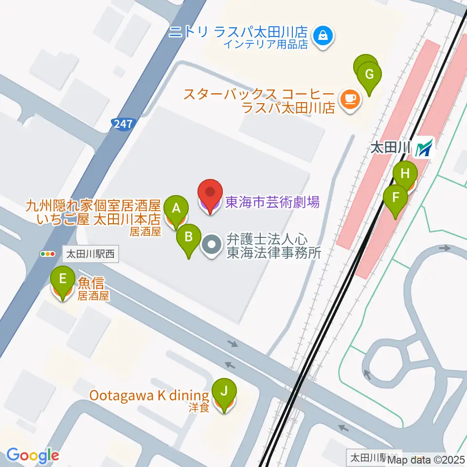 東海市芸術劇場周辺のファミレス・ファーストフード一覧地図