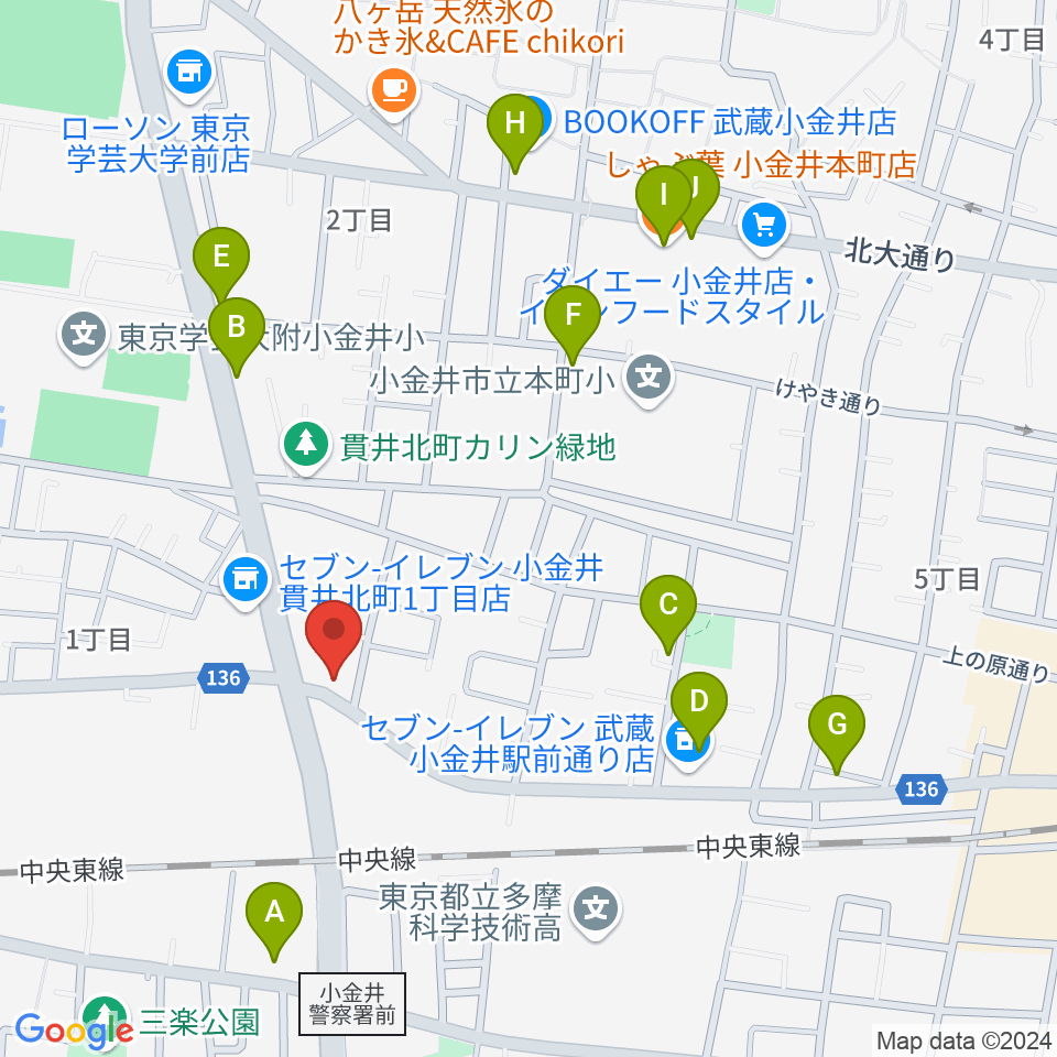 きたまちセンター周辺のファミレス・ファーストフード一覧地図