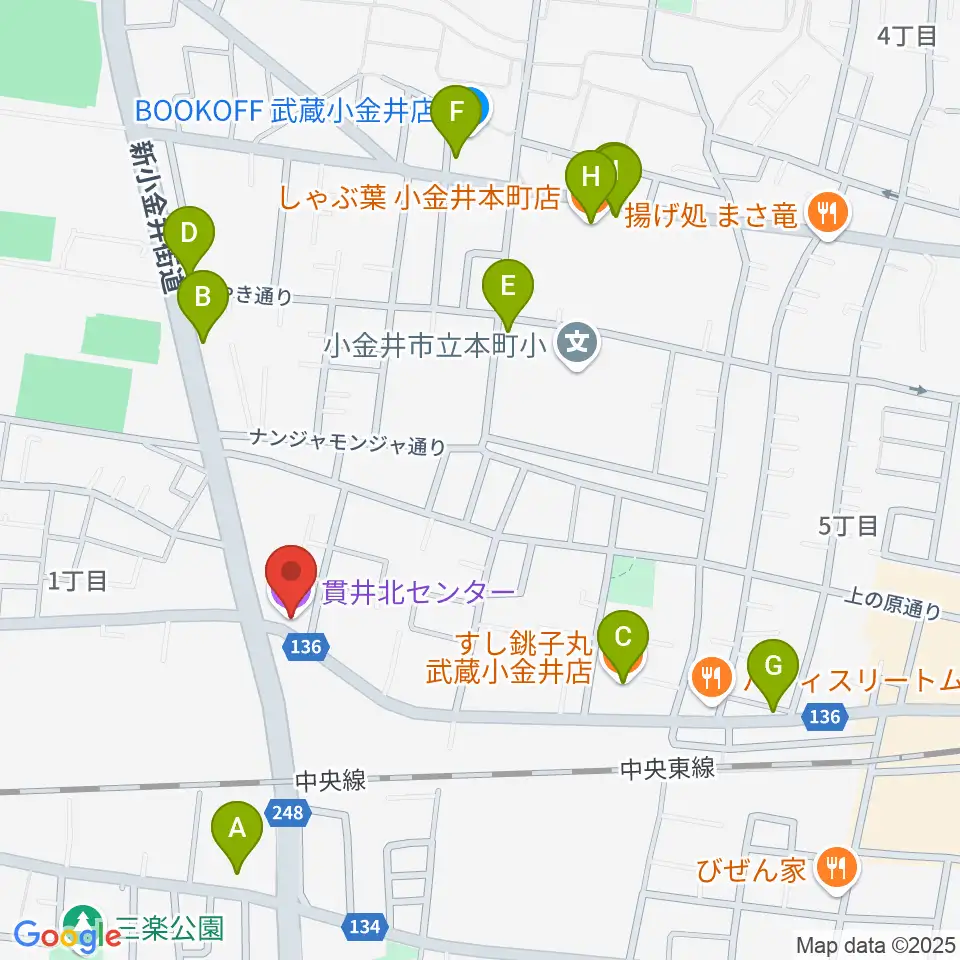 きたまちセンター周辺のファミレス・ファーストフード一覧地図