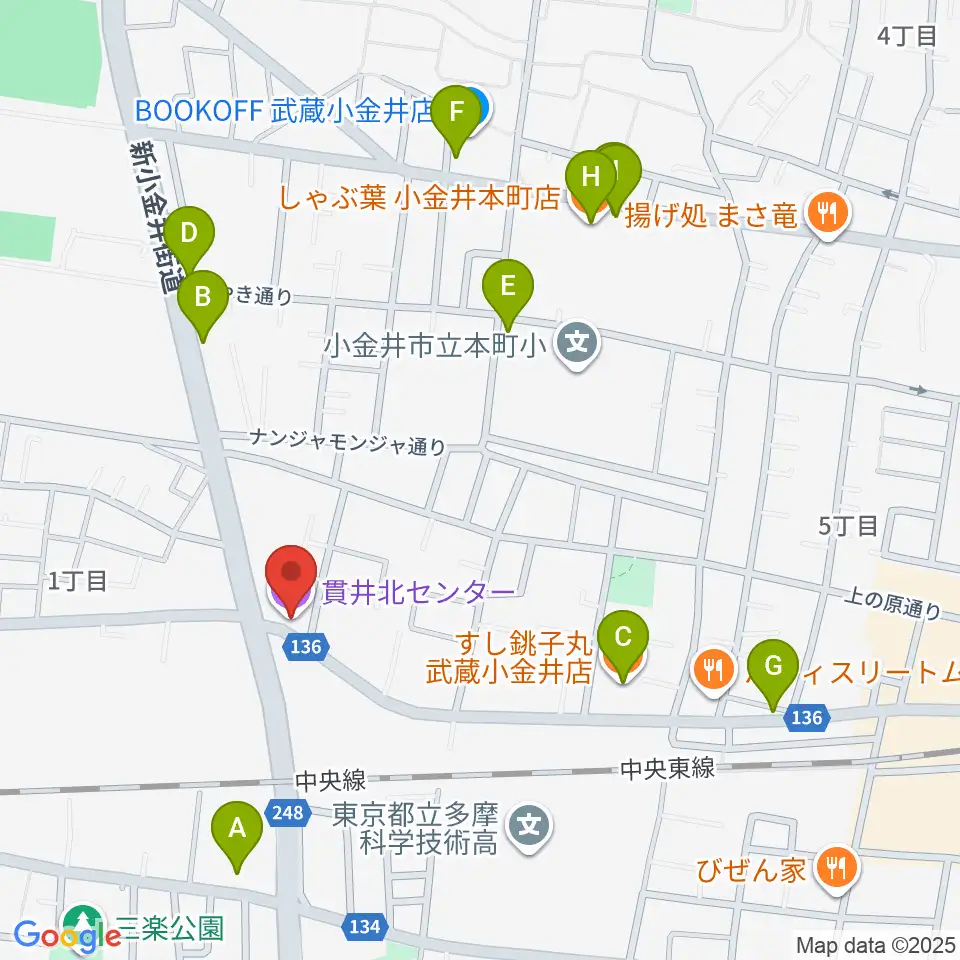 きたまちセンター周辺のファミレス・ファーストフード一覧地図