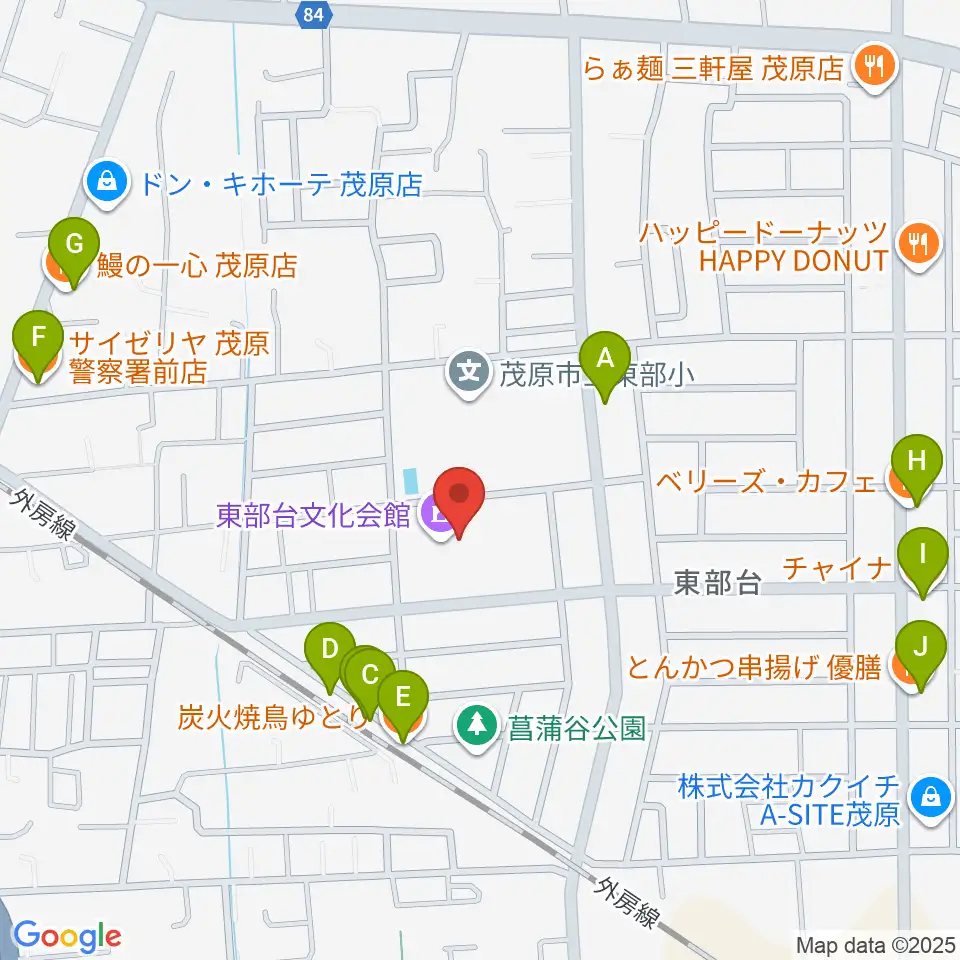 東部台文化会館周辺のファミレス・ファーストフード一覧地図