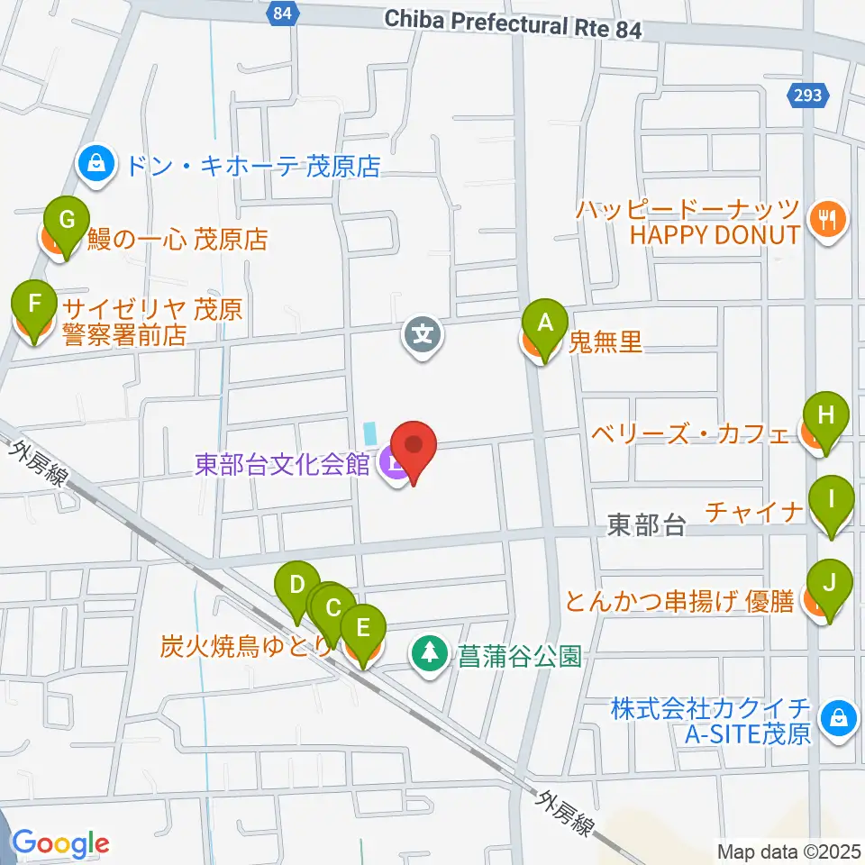 東部台文化会館周辺のファミレス・ファーストフード一覧地図
