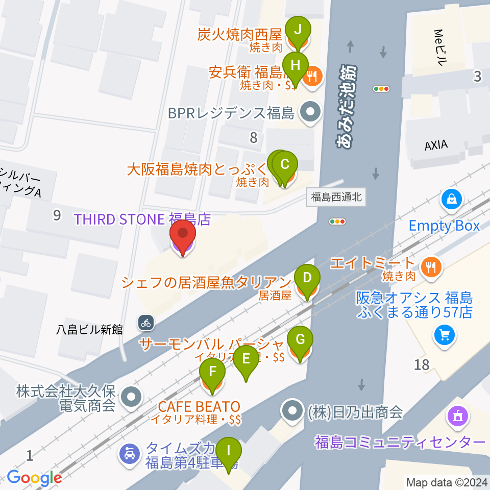 THIRD STONE福島店周辺のファミレス・ファーストフード一覧地図